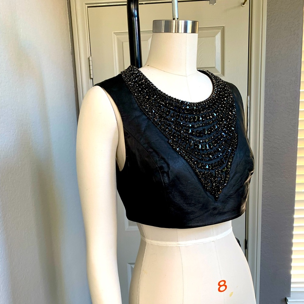Haute Hippie Crop Embellished Leather tank. Sz L